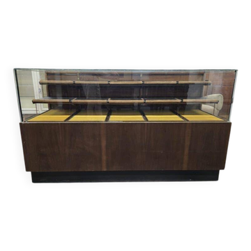Comptoir / vitrine de magasin vintage en bois