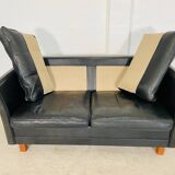Vintage retro danish mogens hansen 2 person black leather sofa