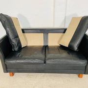 Vintage retro danish mogens hansen 2 person black leather sofa