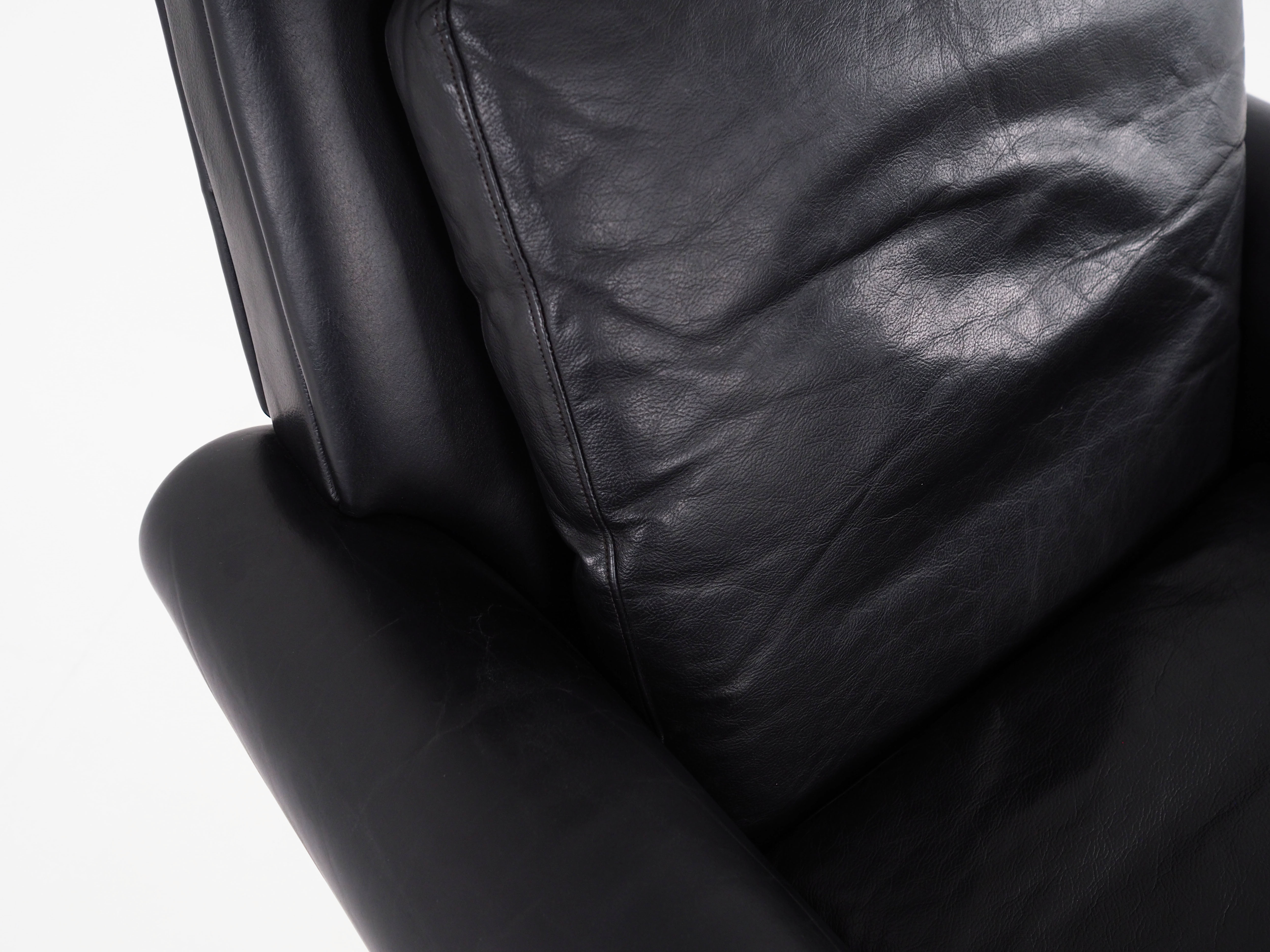 Black leather armchair, Danish design, 1970s, production: Denmark