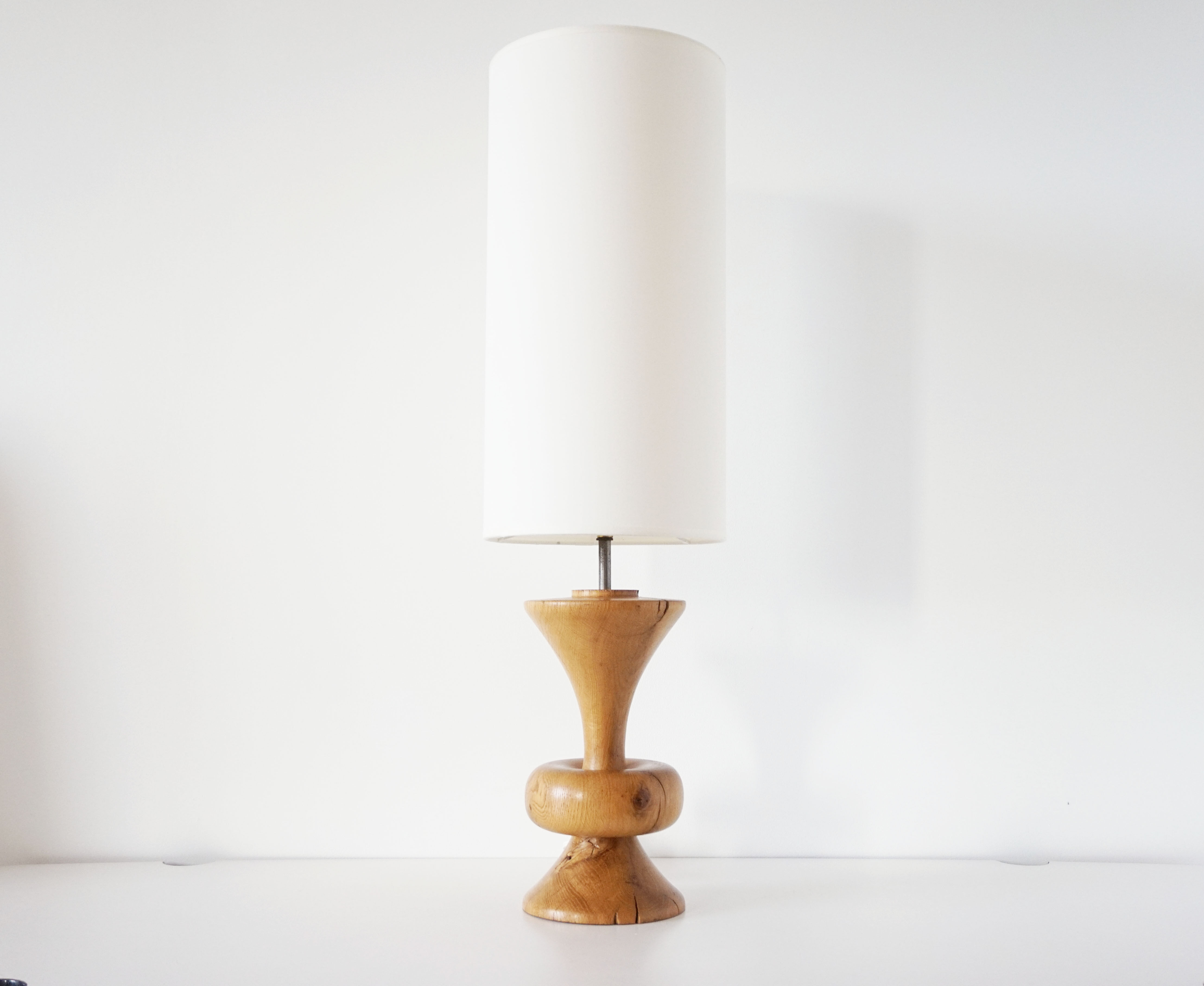 Large vintage turned wooden lamp