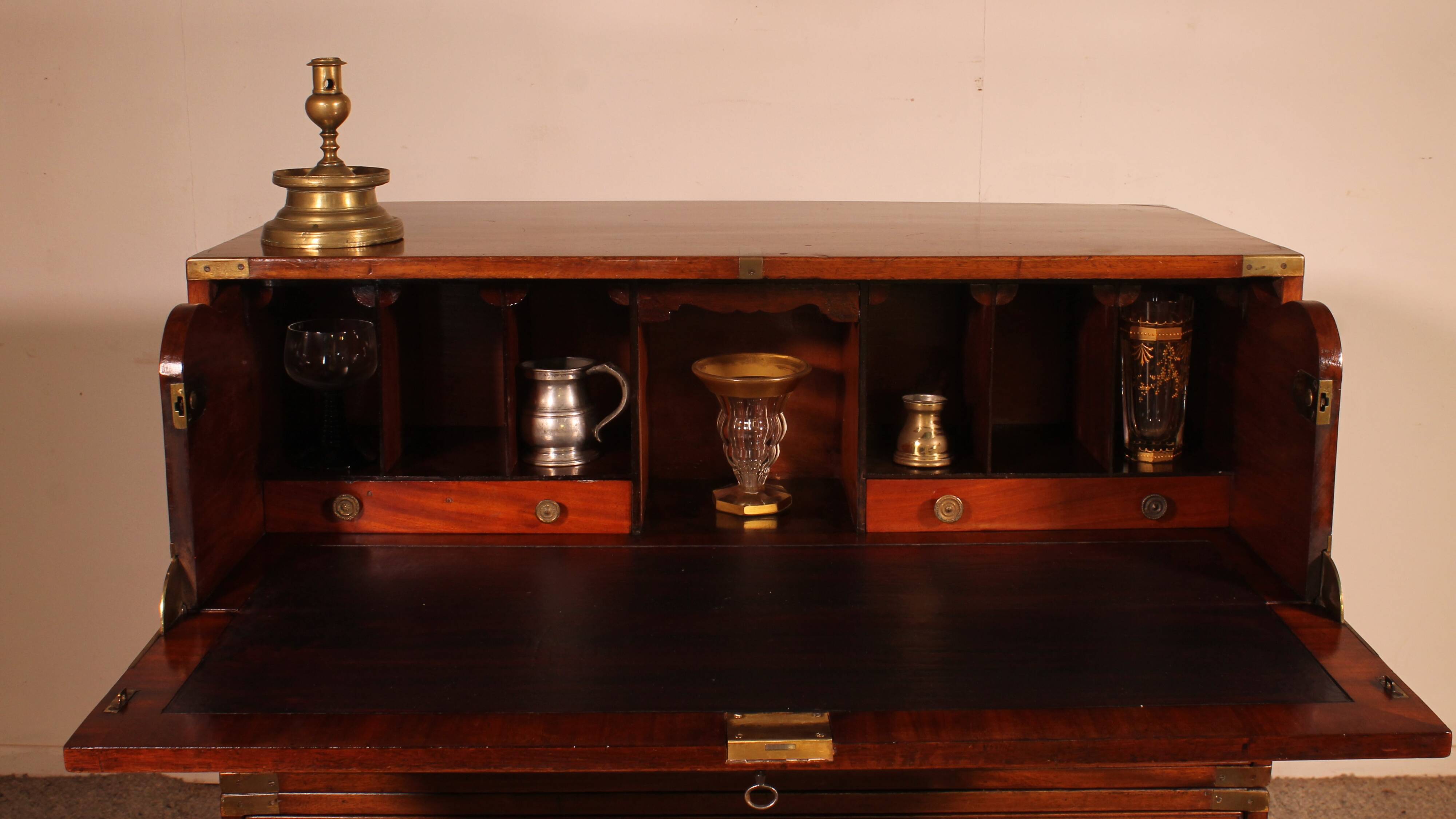 Military or Naval Chest of Drawers in Blond Mahogany with Secretary - 19th Century
