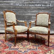 Pair of armchairs in natural wood louis xvi style xix century