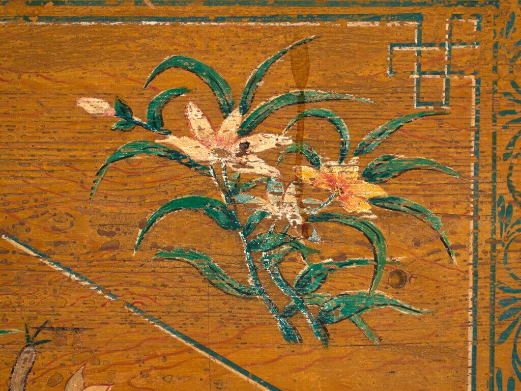 Antique Chinese painted elm wood chest – China, circa 1900