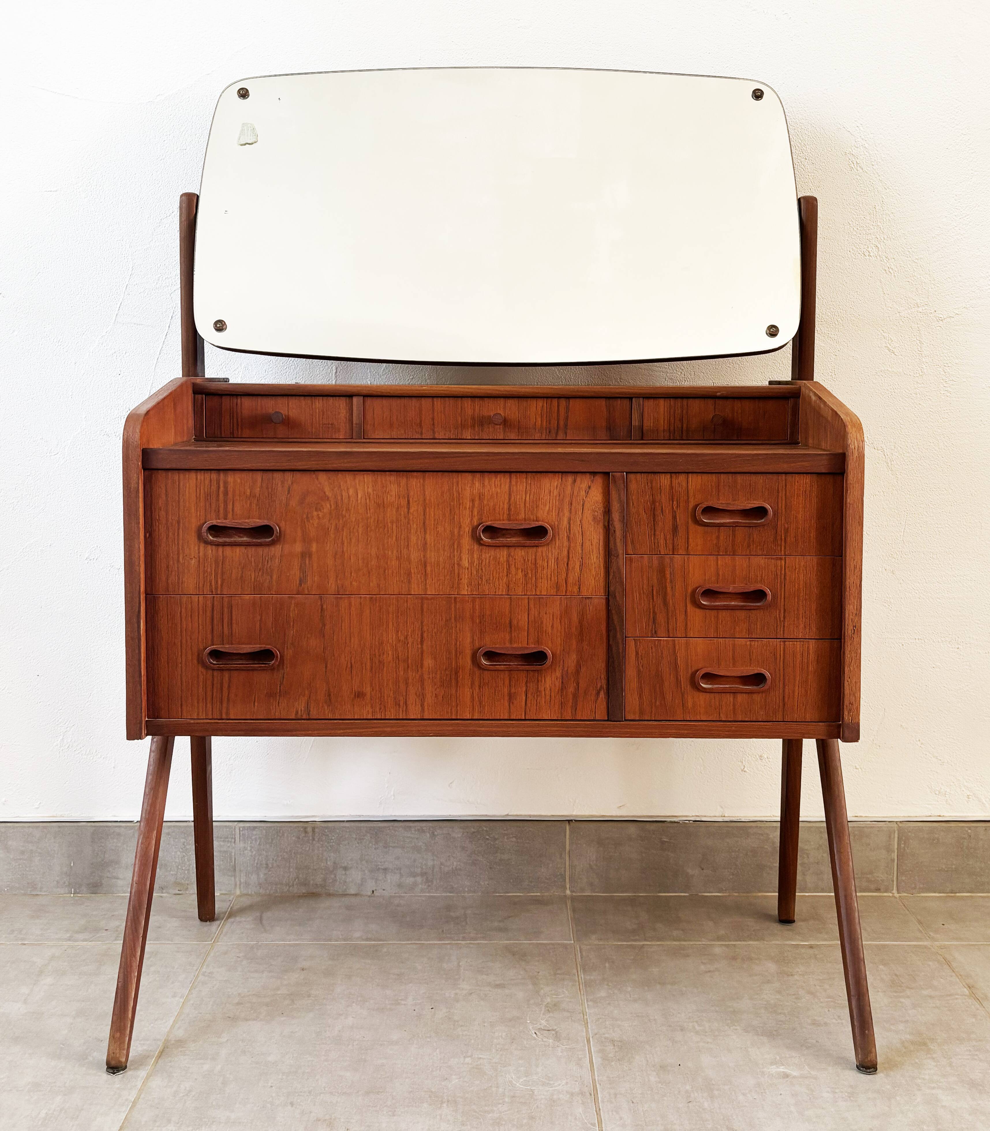 Vintage Danish teak hairdresser from the 1960s stamped Ag Spjel Kobber.