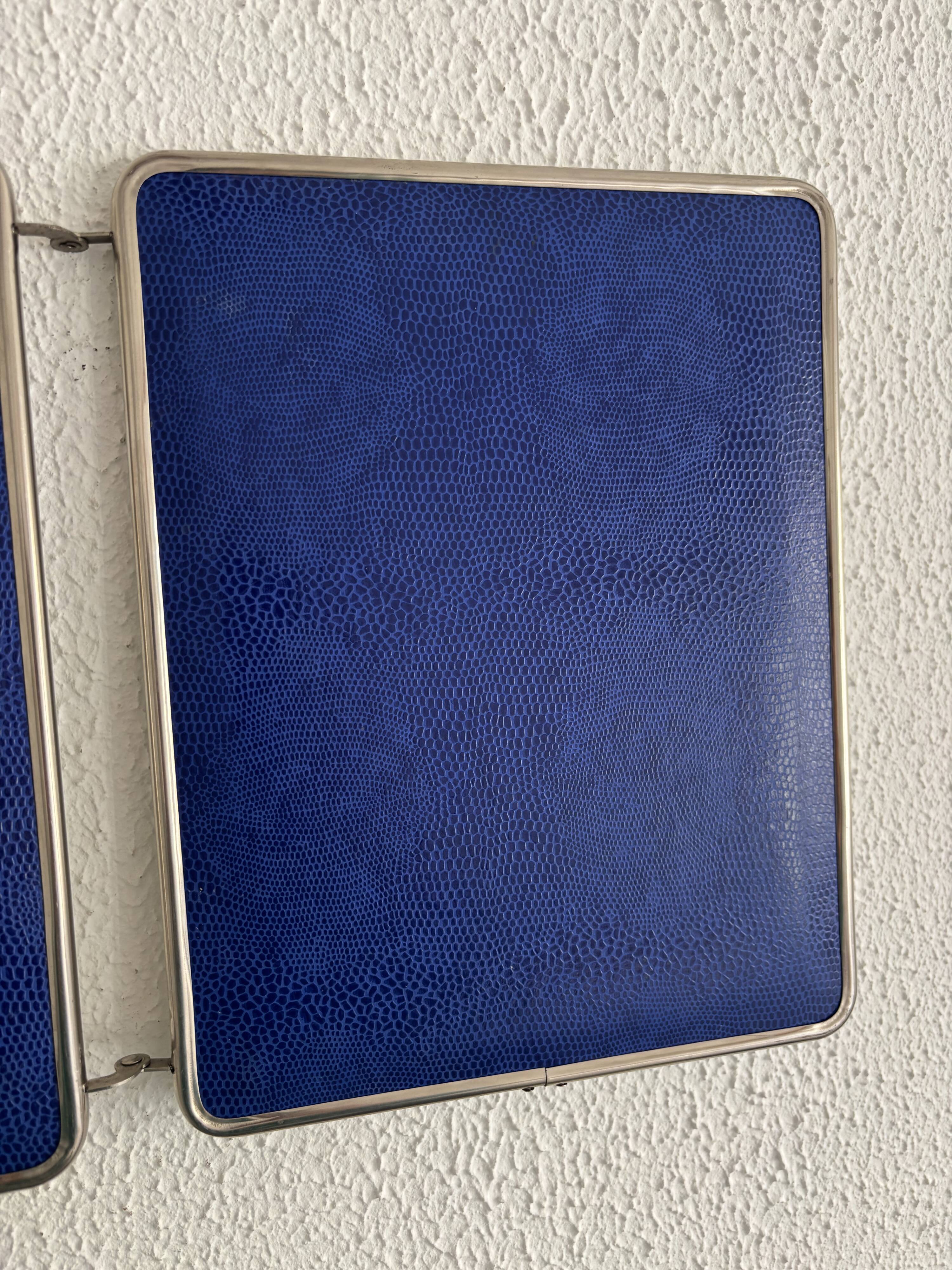Vintage 1960 triptych mirror barber Mirbel blue Klein lizard imitation - 27