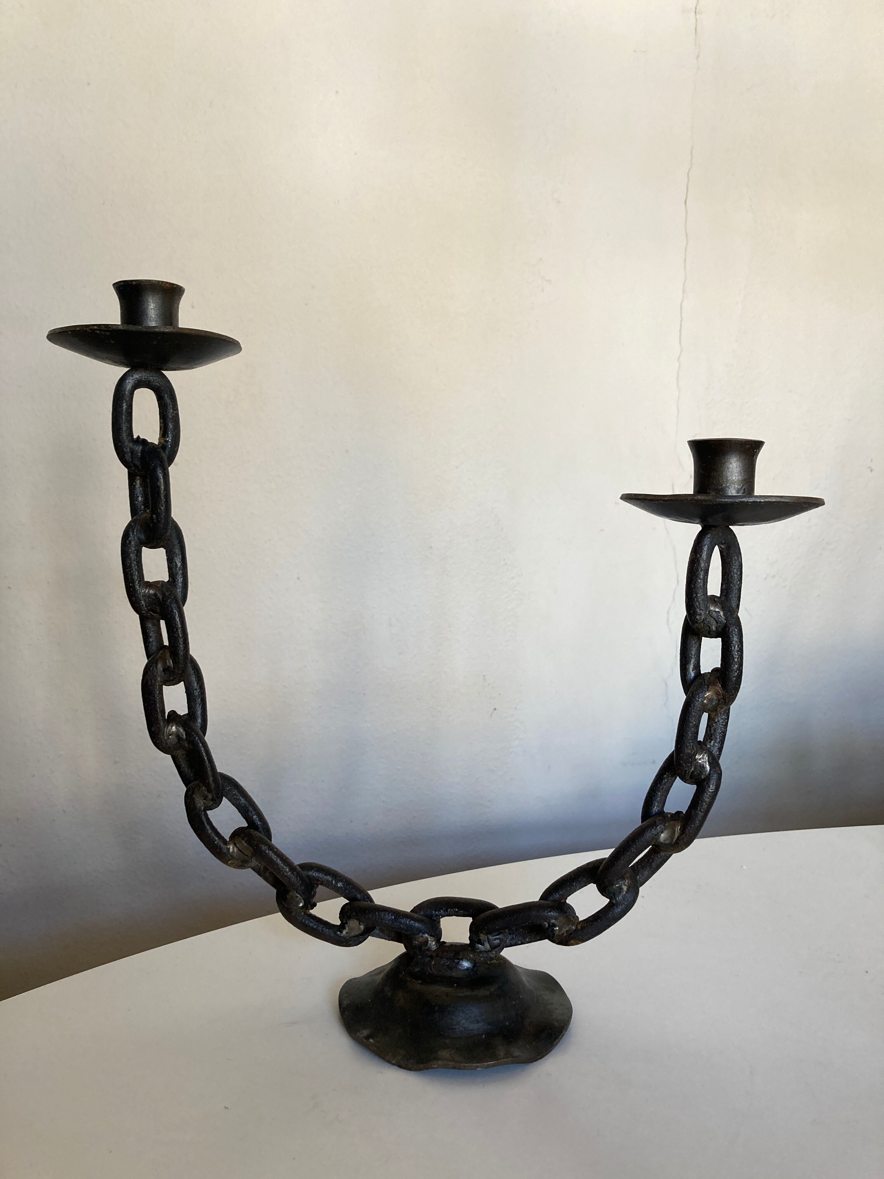 Brutalist beaten iron chain bougeoir 1970