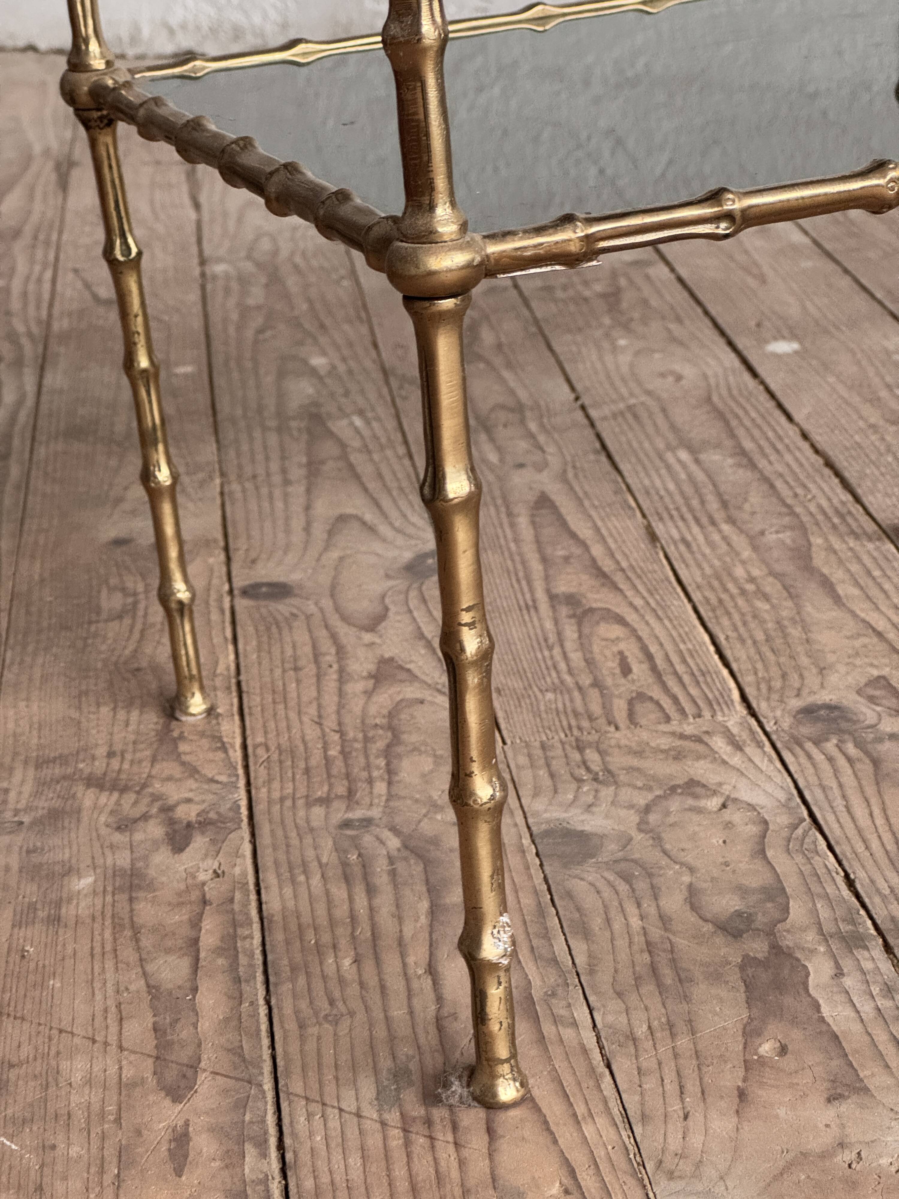 Three-tiered gilded brass bamboo selette by Maison Baguès