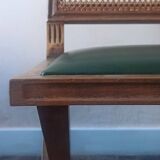 Set of 6 vintage French chairs in solid wood, canework and sky green