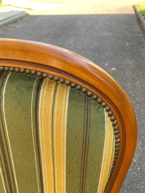 Ensemble salon voltaire style Louis XV velours vert jaune à rayures