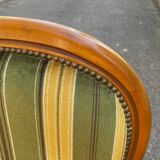 Voltaire Louis XV style living room set in green and yellow velvet with stripes
