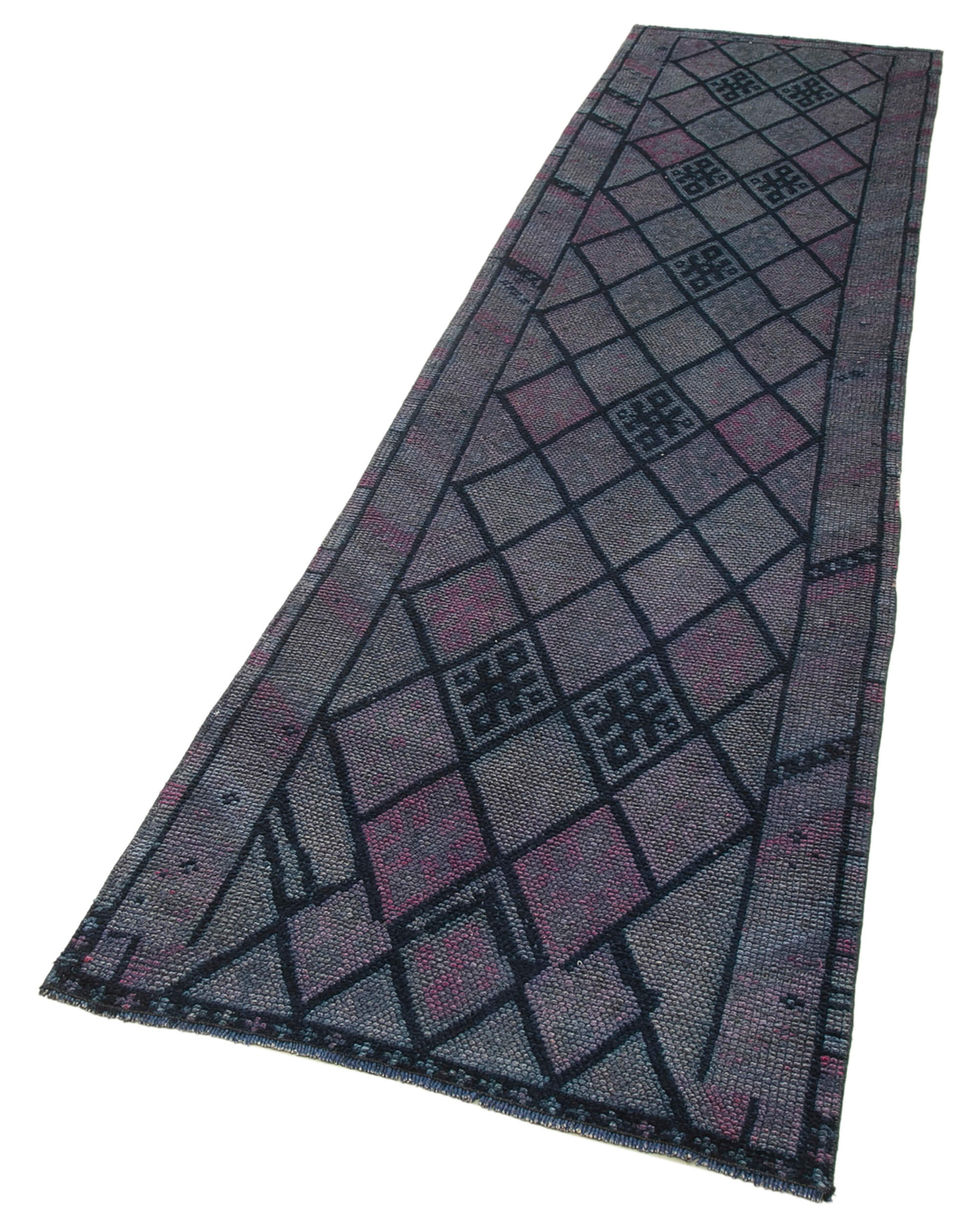 Handmade one-of-a-kind oriental purple runner rug 85 cm x 368 cm