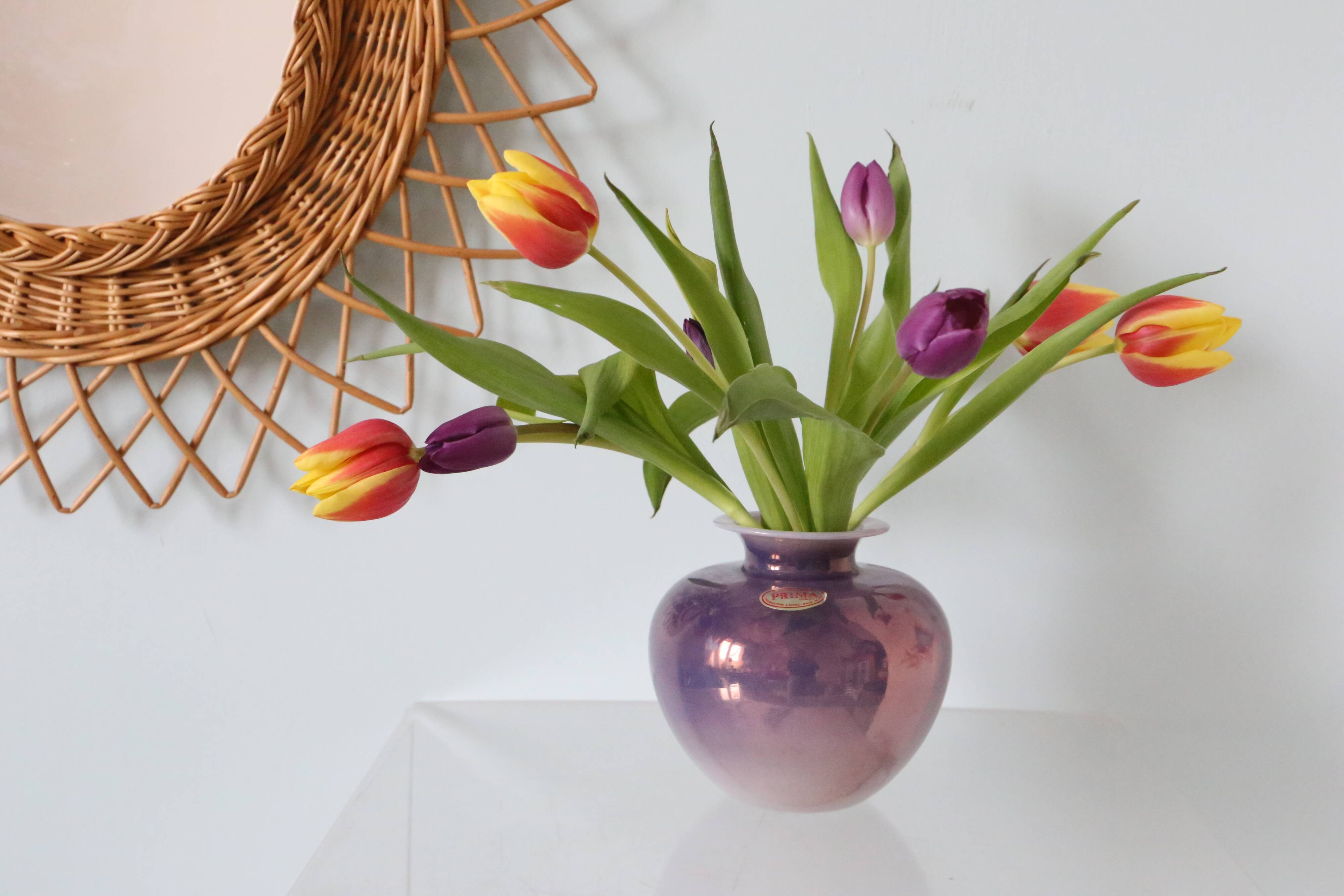 Iridescent glass ball vase, vintage, 1980