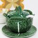 Soup tureen and green cabbage plate