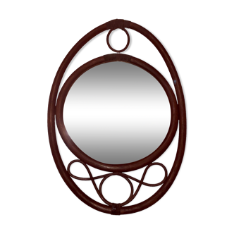 Miroir ovale en rotin marron vintage, 72x49 cm