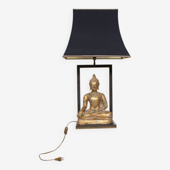 Buddha Lamp in Gold Plaster and Brass, 1970s