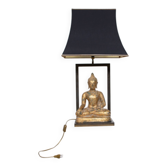 Lampe  Bouddha en Plâtre Doré et Laiton, 1970s