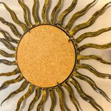 French sunburst starburst mirror in gilt iron, 1950s