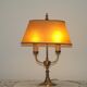 French Mid Century Brass Boulotte 2 Light Table Lamp Brown Shade