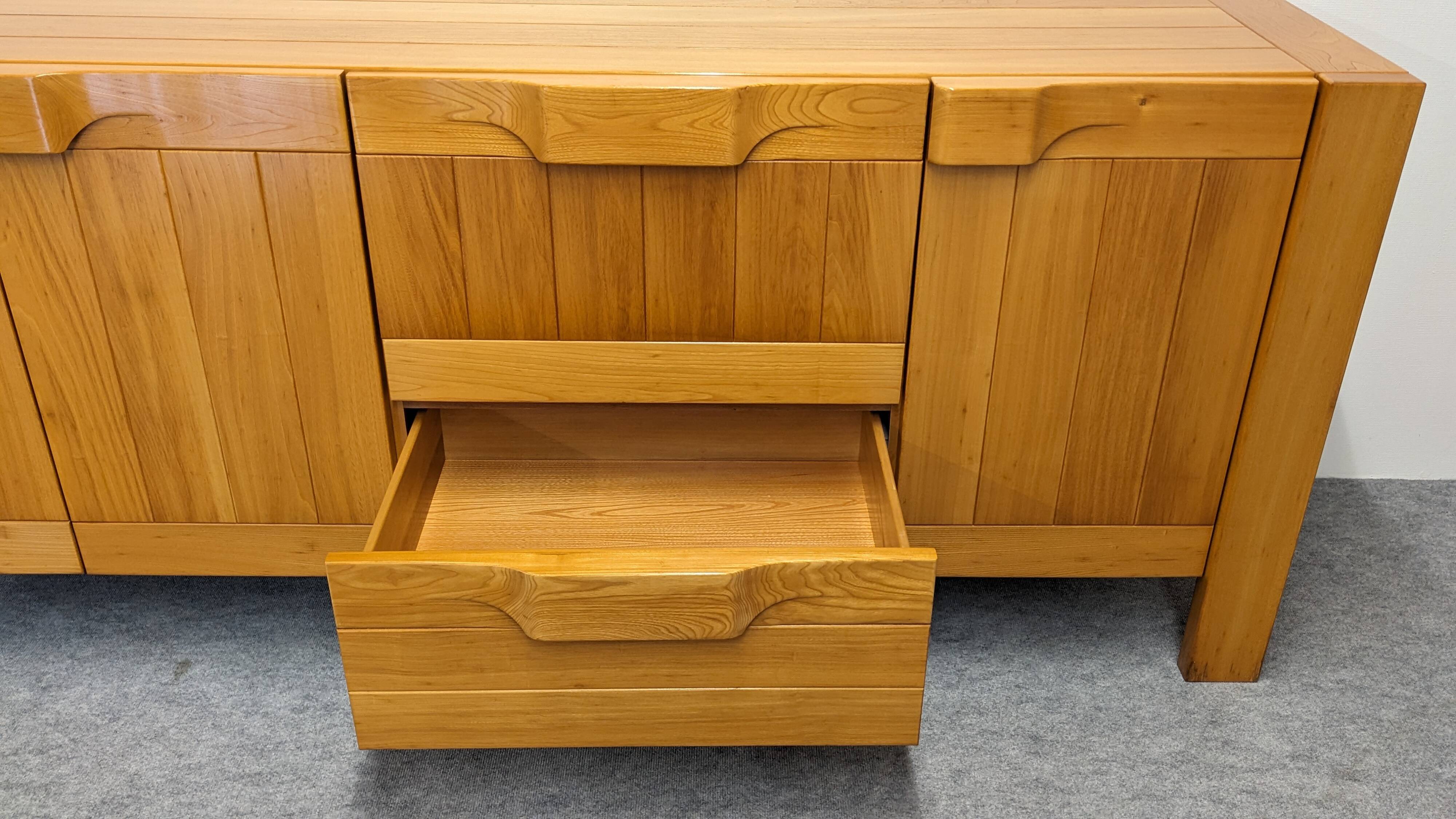 Solid elm sideboard, Maison Regain, France, circa 1970