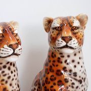Couple of vintage ceramic leopards sculptures - Italy circa 1980s