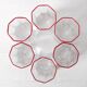 Set of 6 Mid-century Clear Crystal Glasses with Red Rim / Italy / 1980s