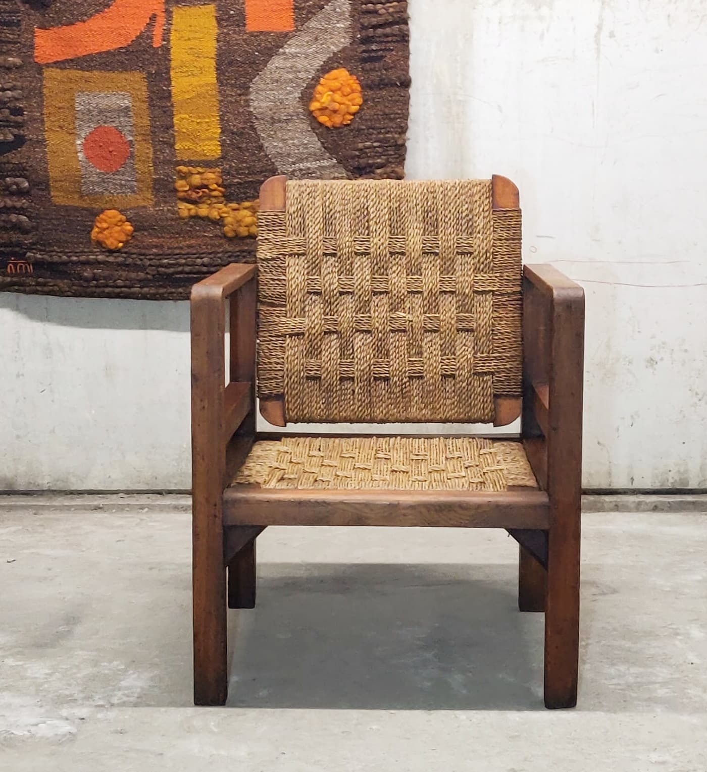 Wooden and rope armchair