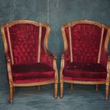 Paire de fauteuils cabriolets de style Louis XVI – velours rouge & bois