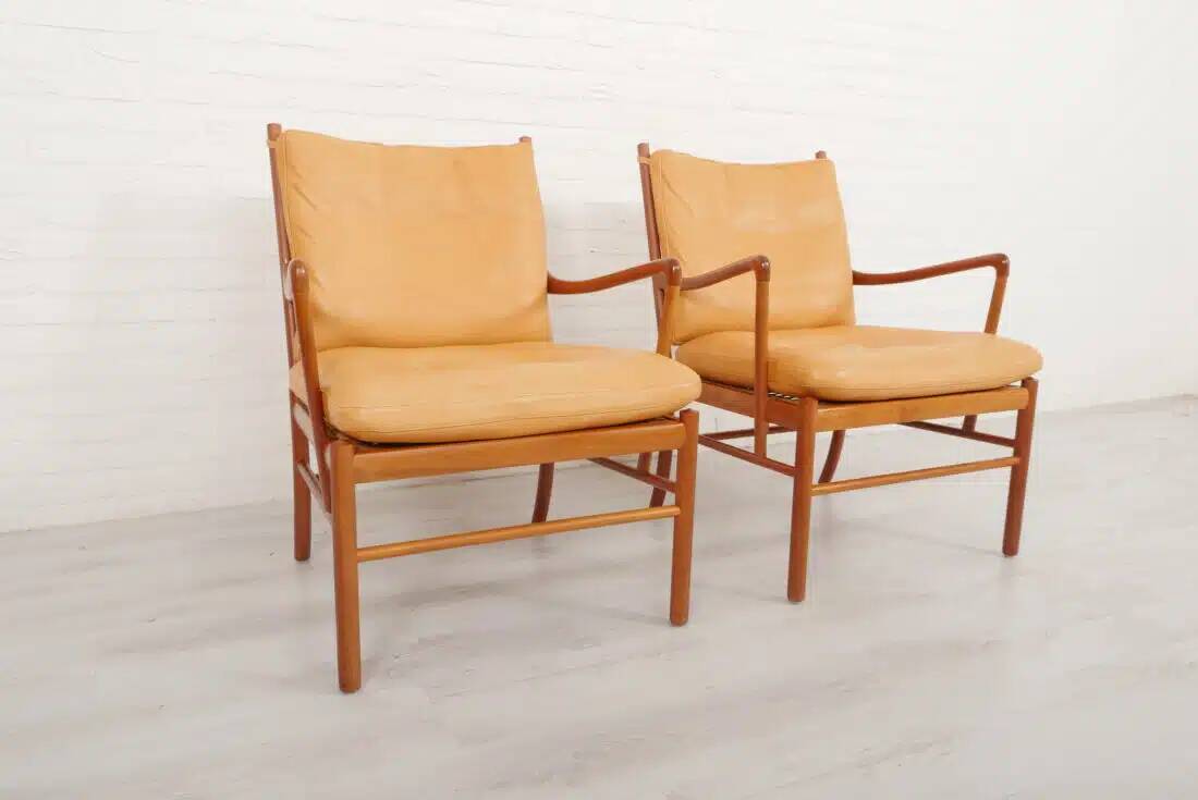 Set of 2 vintage Ole Wanscher chairs | Colonial chair | Leather