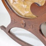 Vintage Chesterfield Design Leather Rocking Chair in Wood, 1920s