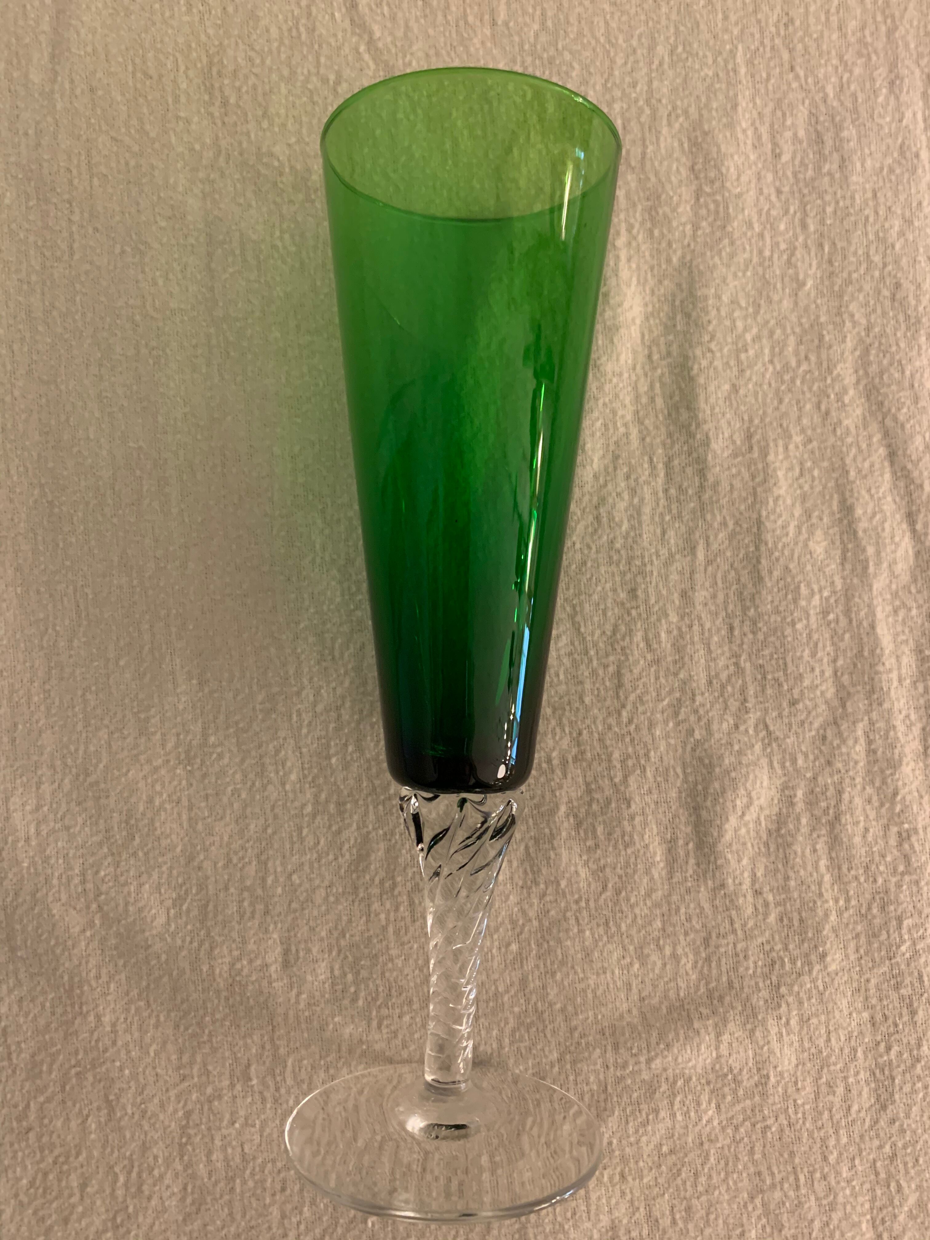5 colorful champagne flutes in Murano 1970 glass