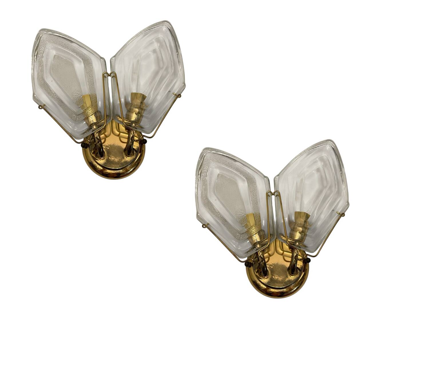 Brass Glass Sconces Set of 2 1970’s