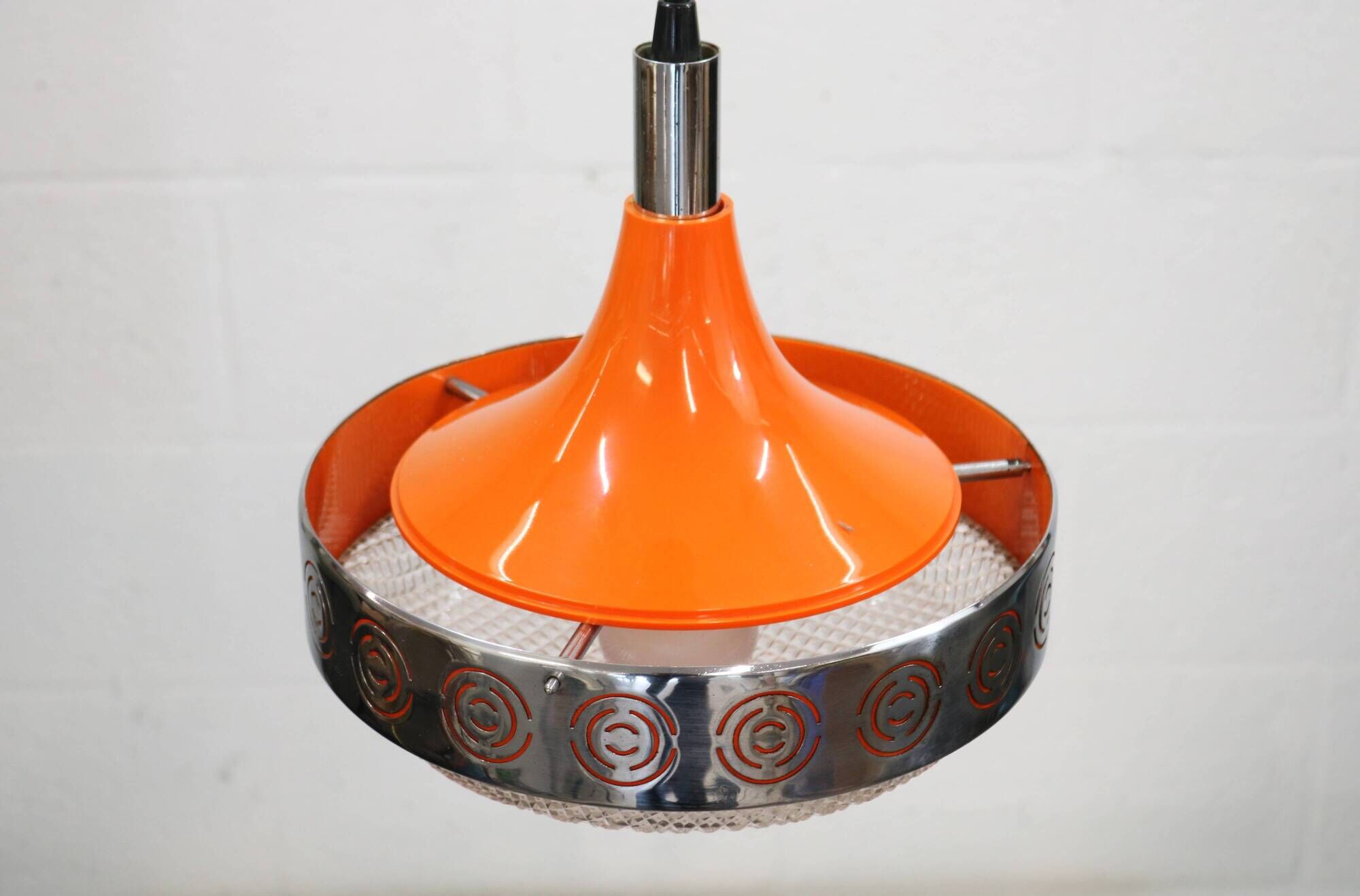 Vintage Chrome & Orange Pendant Lamp - 1970s Massive Belgium Lighting
