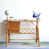 Bean desk two rattan drawers and oak veneer