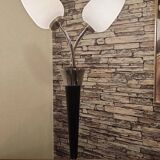 Lampe vintage noir et opaline en verre soufflé