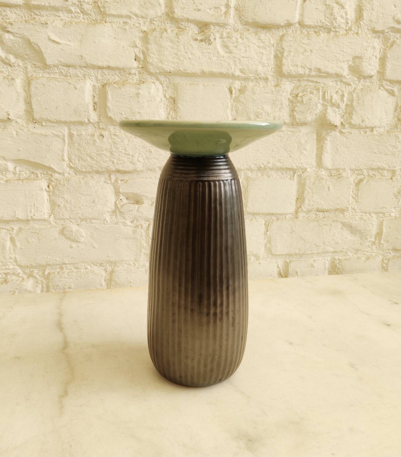 Vintage architectural vase in two-tone ceramic