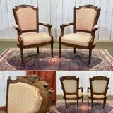 Pair of early 20th century Louis XVI armchairs in walnut