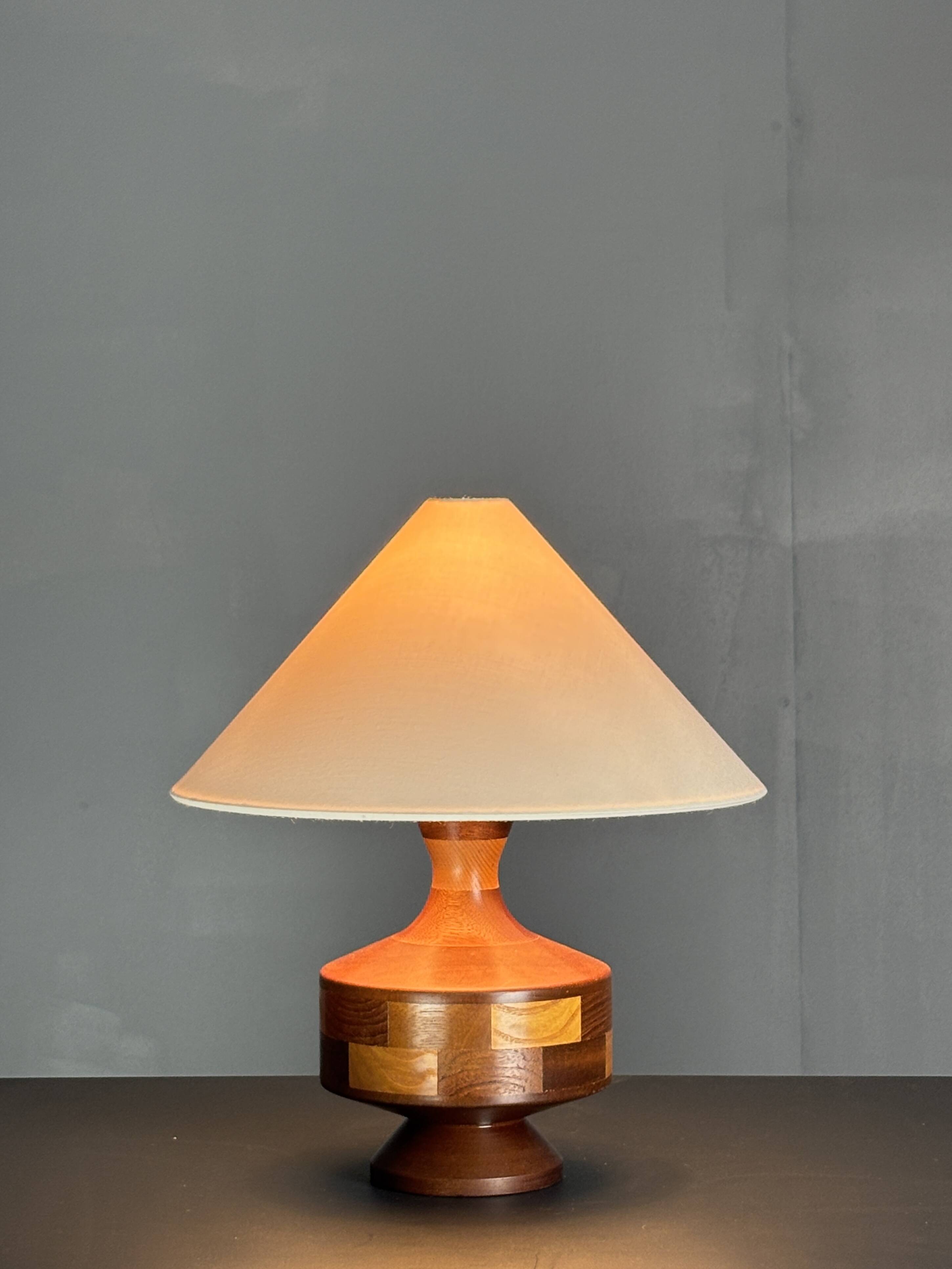 Mid-Century Table Lamp with Geometric Wood Inlay, English, circa 1955–1965