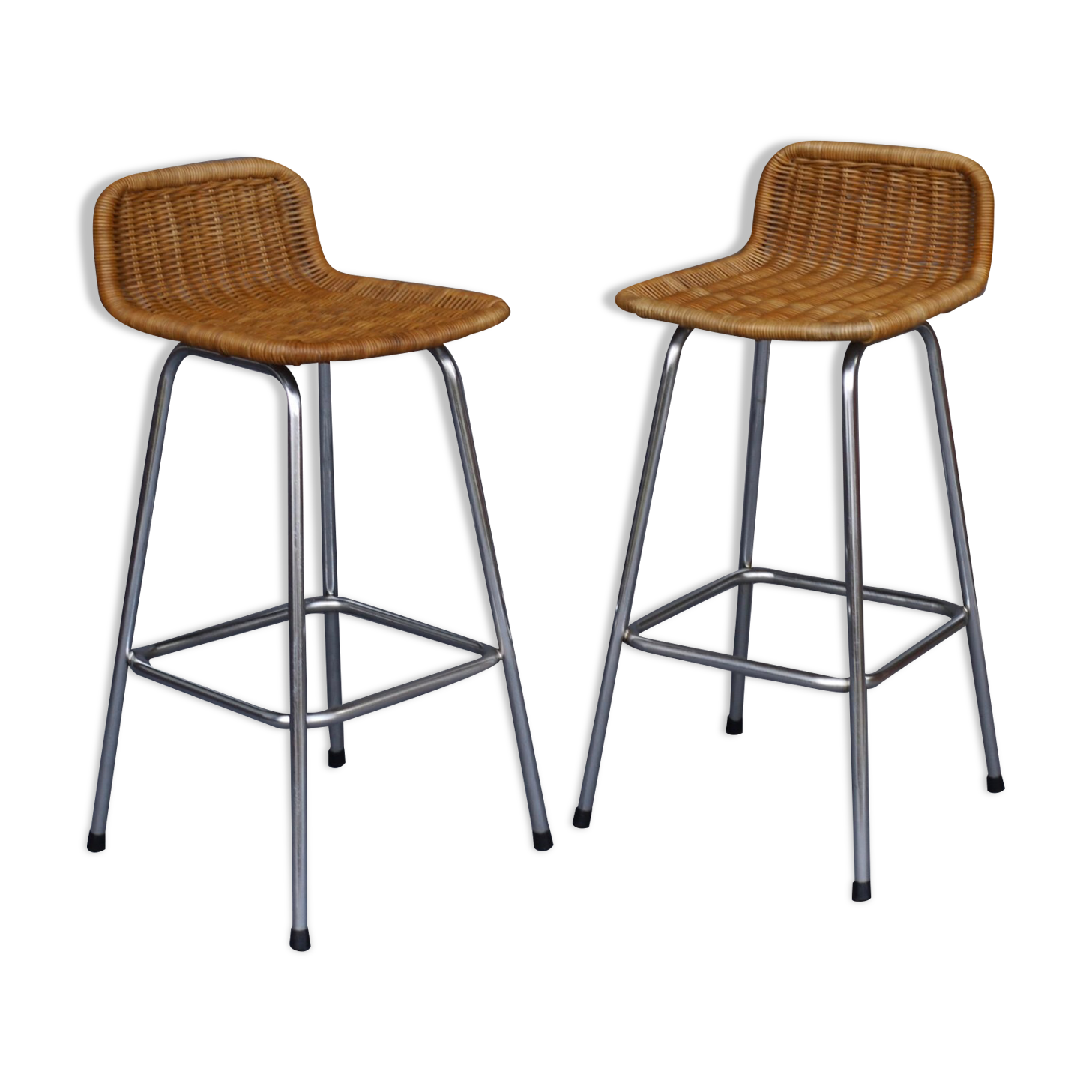 Chromed Steel and Rattan Bar Stools from Rohé Noordwolde, 1960s, Set of 2