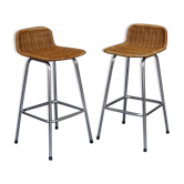 Chromed Steel and Rattan Bar Stools from Rohé Noordwolde, 1960s, Set of 2