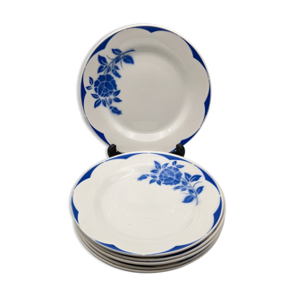Series of 6 vintage art deco plates Digoin Sarreguemines Corsica blue flowers