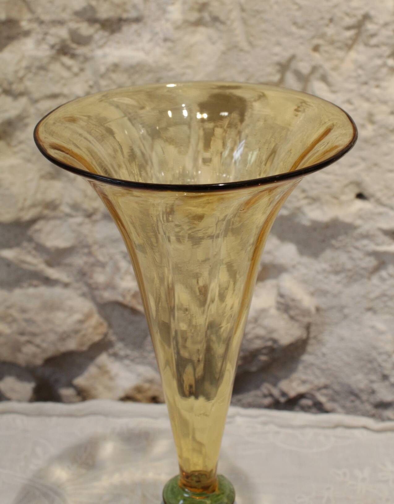 Vase from the Portieux crystal factory in yellow and blue glass