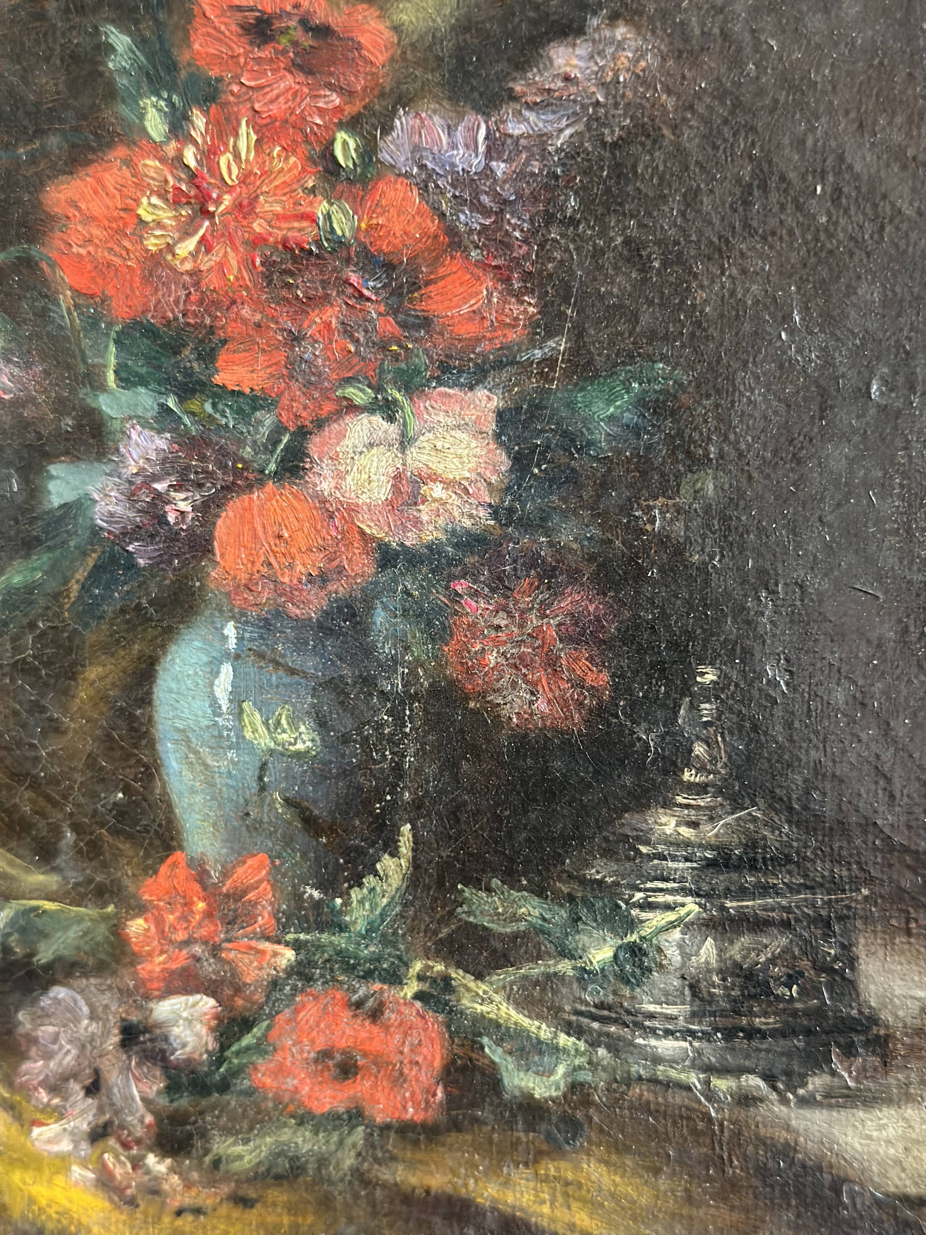 Miniature still life, oil painting signed from the 19th century, French school.