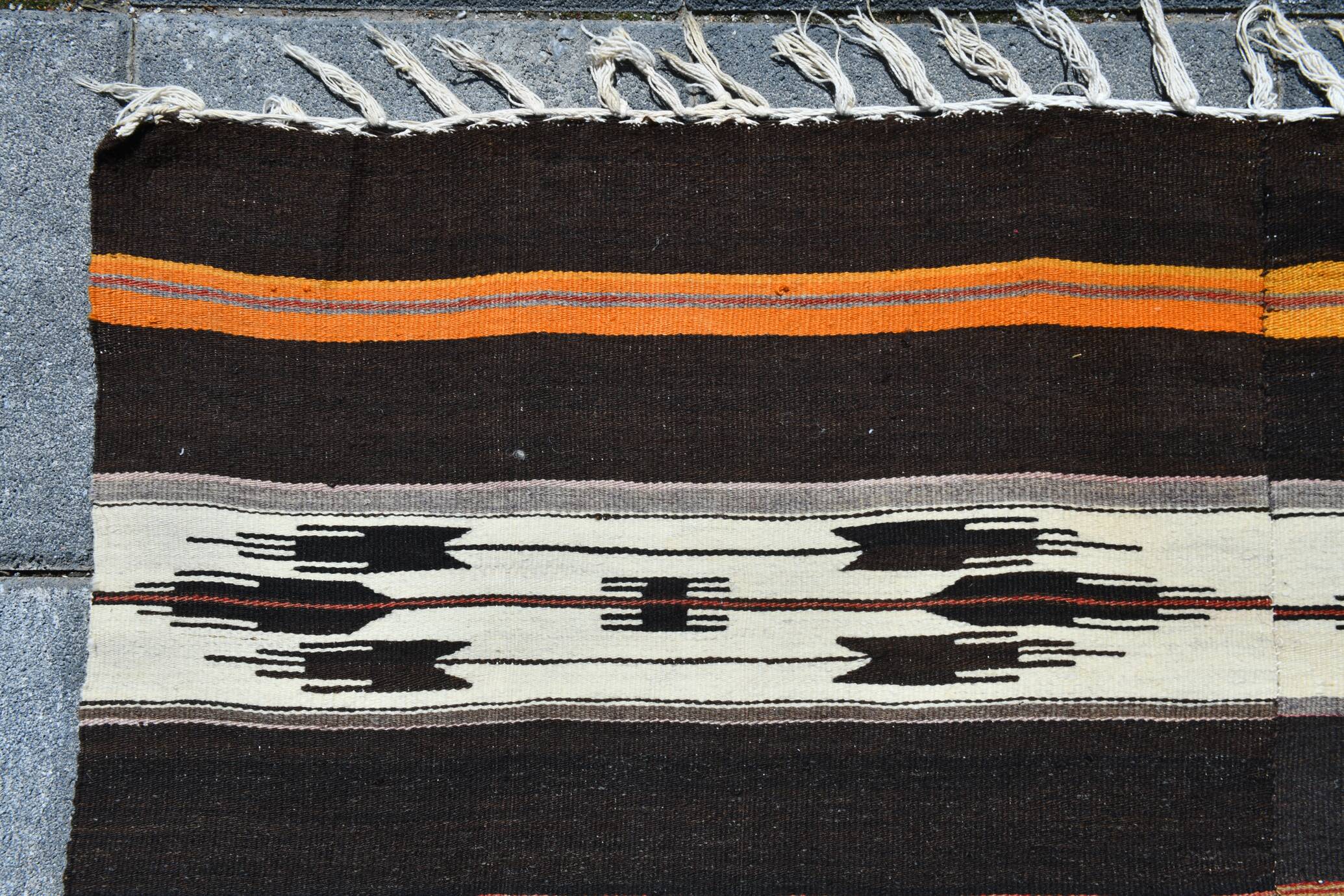 %100 Wool Striped Moroccan Pattern Turkish Kilim Rug, 181x305 Cm