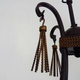 Vintage 4-arm, 4-light chandelier from the 1980s. Brown and gold metal.