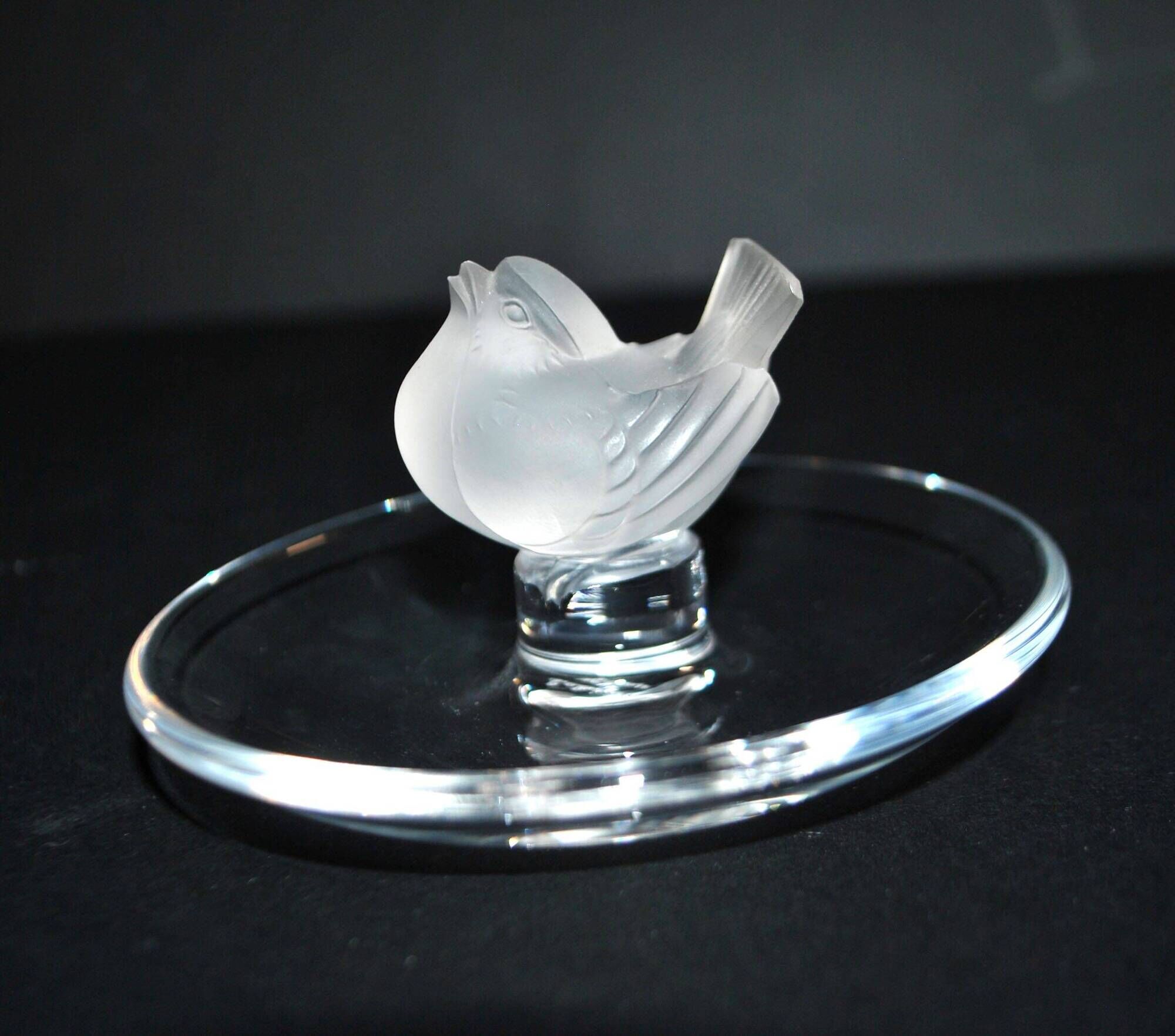 Lalique ashtray bowl Cheeky Sparrow crystal frosted and signed