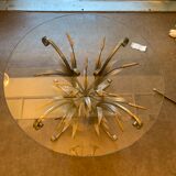 Round coffee table over glass base ears of wheat 1990s.