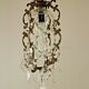 French antique small brass crystal & glass single light cage chandelier 3277
