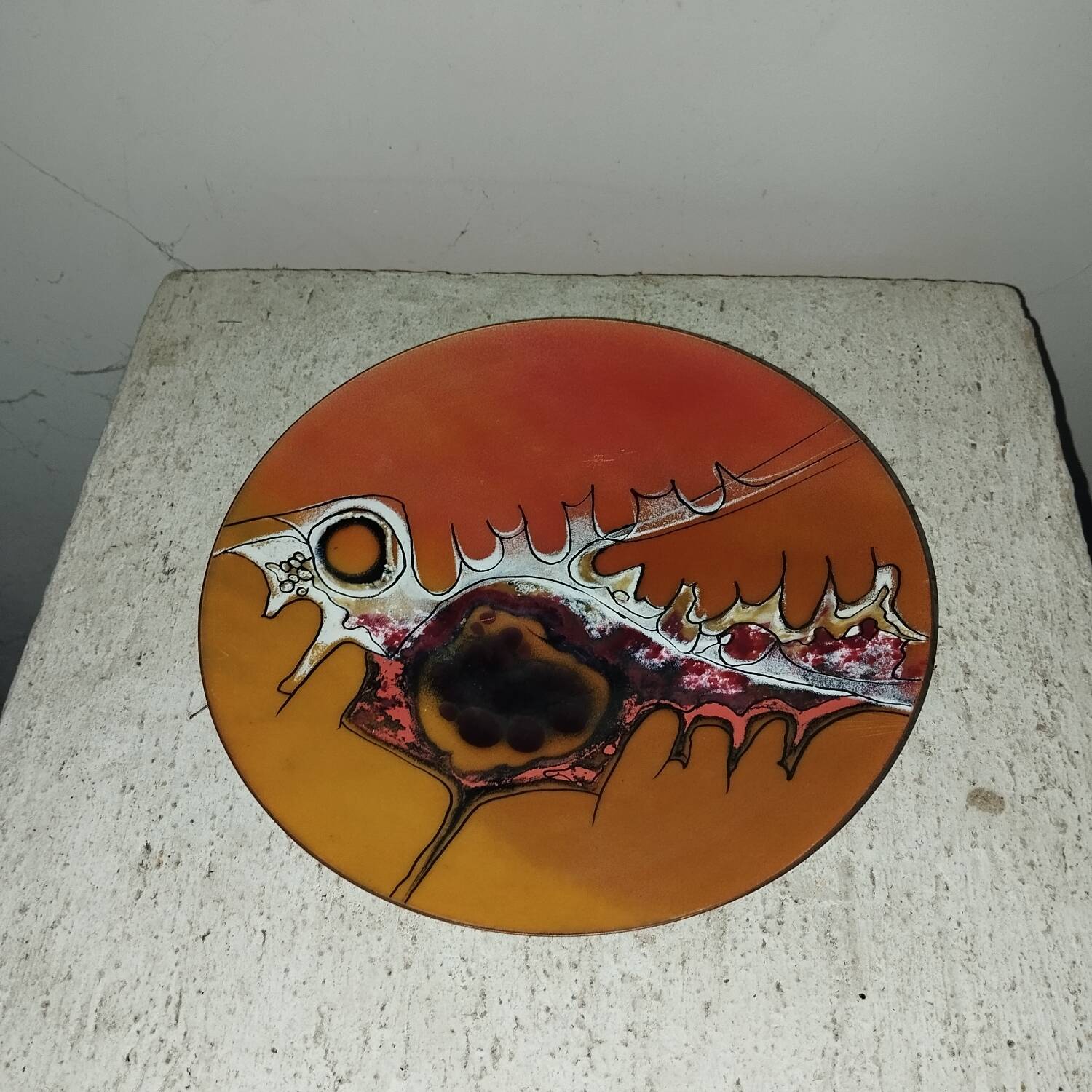 70s enameled cup emptier signed Leclaire