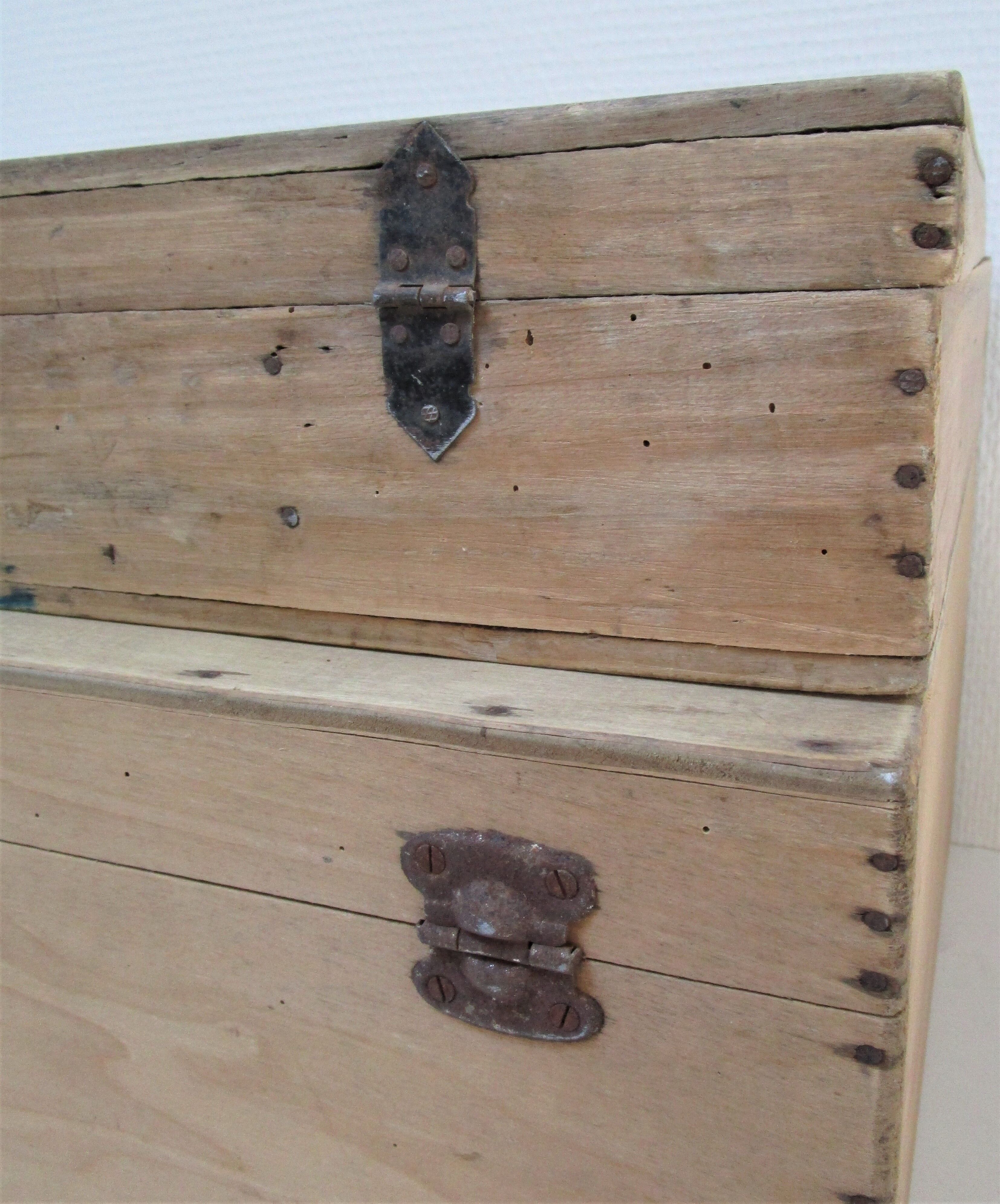 Two boxes clear solid wood patinated early 20th century